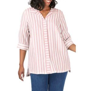 FOXCROFT Skye Pink and White Stripe Tunic Shirt